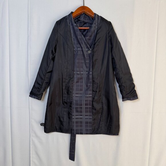 Vintage Y2K Mossimo Black Plaid Double Breasted Lightweight Trench Coat Large - Picture 10 of 15